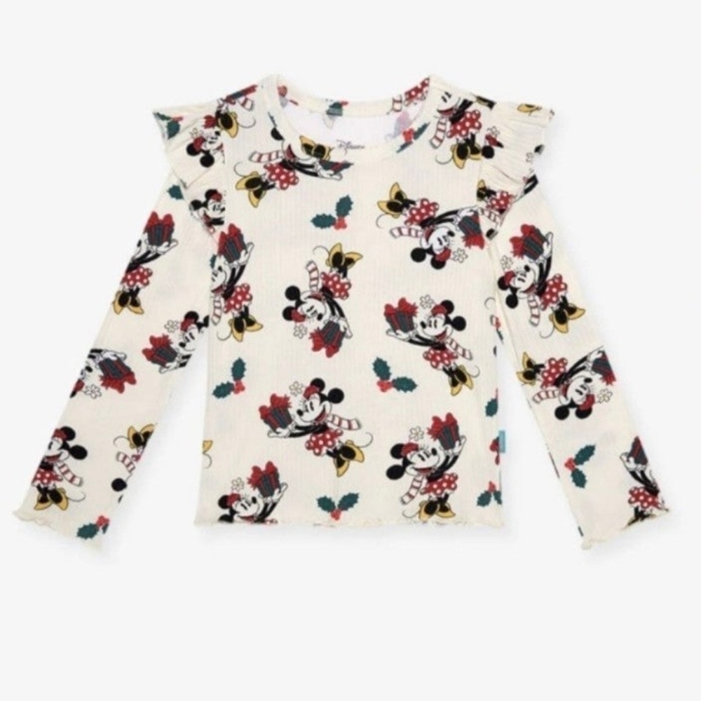 Posh Peanut Disney Holiday Minnie Mouse Ruffled Long Sleeve Tee 3T/4T NIB